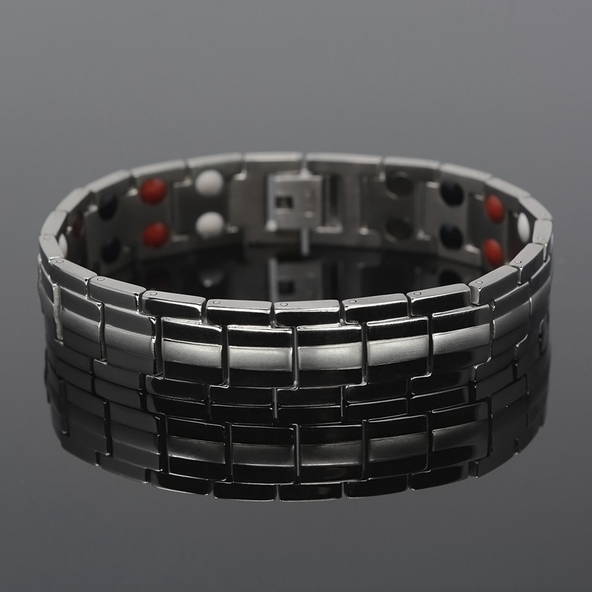 <img src=" mens silver stainless  magnet bracelet .png" alt="casual magnetic therapy jewelry  top view         Magnetic bracelet jewelry Novoa Women 's - 12,800 Gauss B428 Magnetic  bracelet Jewelry   Novoa Men's Quad-Element  B246">