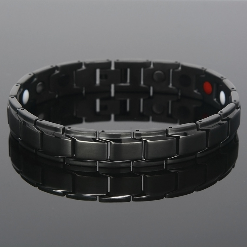 <img src=" Magnetic Bracelet  Novoa Men's Quad-Element Black  B422QD .png" alt="casual magnetic therapy jewelry   side  view         ">