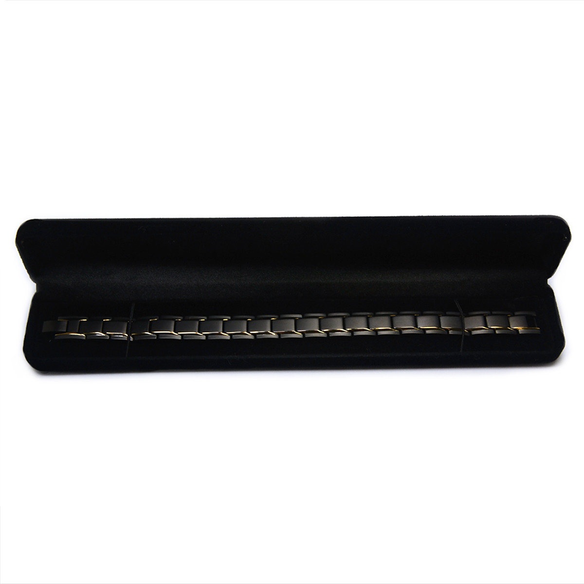 Novoa Men's Quad-Element Black Satin Stainless Steel Magnetic Bracelet With Gold Accents - 12,800 Gauss SBRM-009