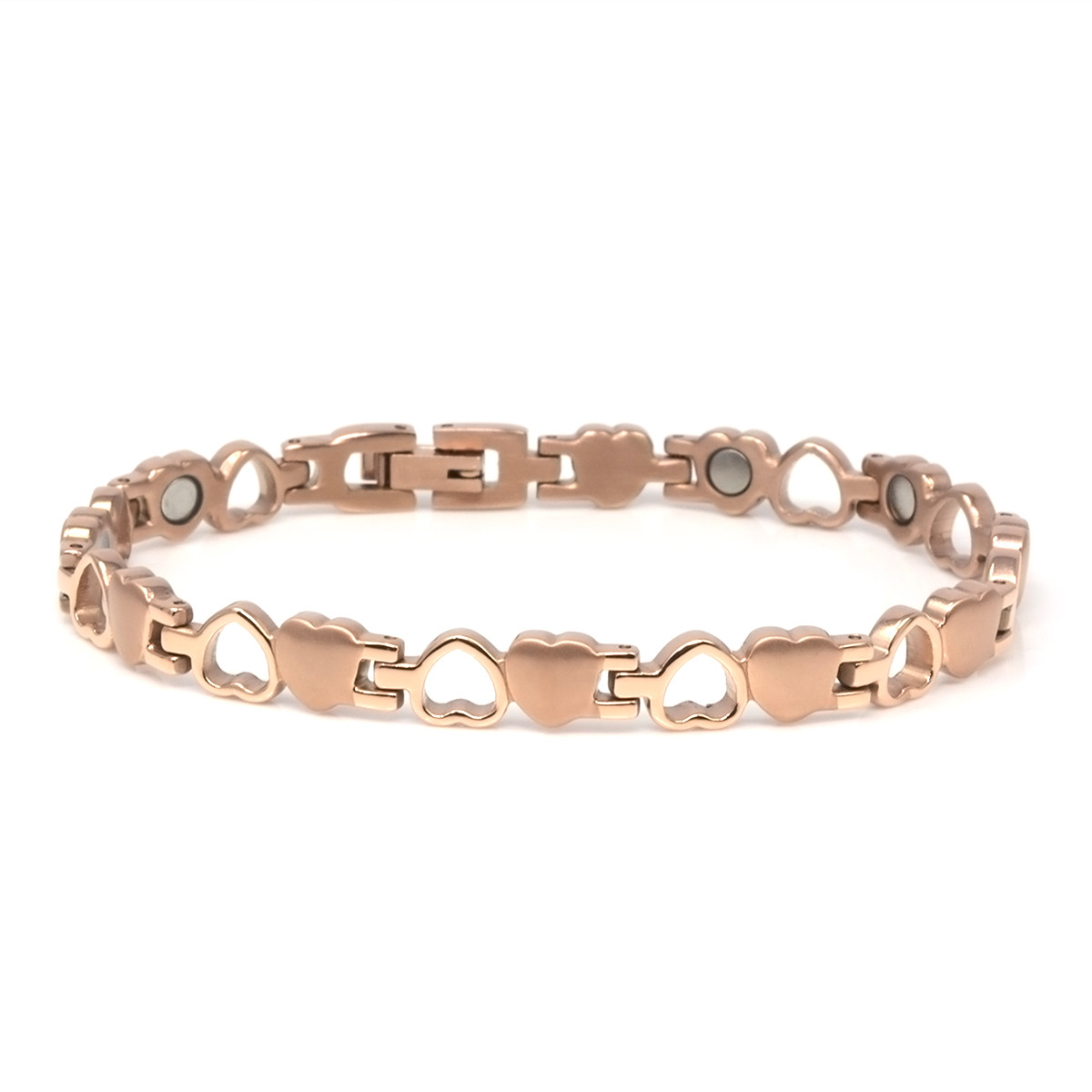 <img src=" womens stainless & gold color magnet bracelet .png" alt="casual magnetic therapy jewelry   side view Magnetic  bracelet Jewelry Novoa Women 's  Rose Gold  B185QM-0">