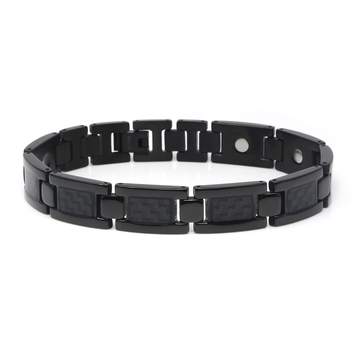 Magnetic Bracelet Men's Black Novoa Titanium  with Carbon Fiber Inlays - 12,800 Gauss B503-Black-0