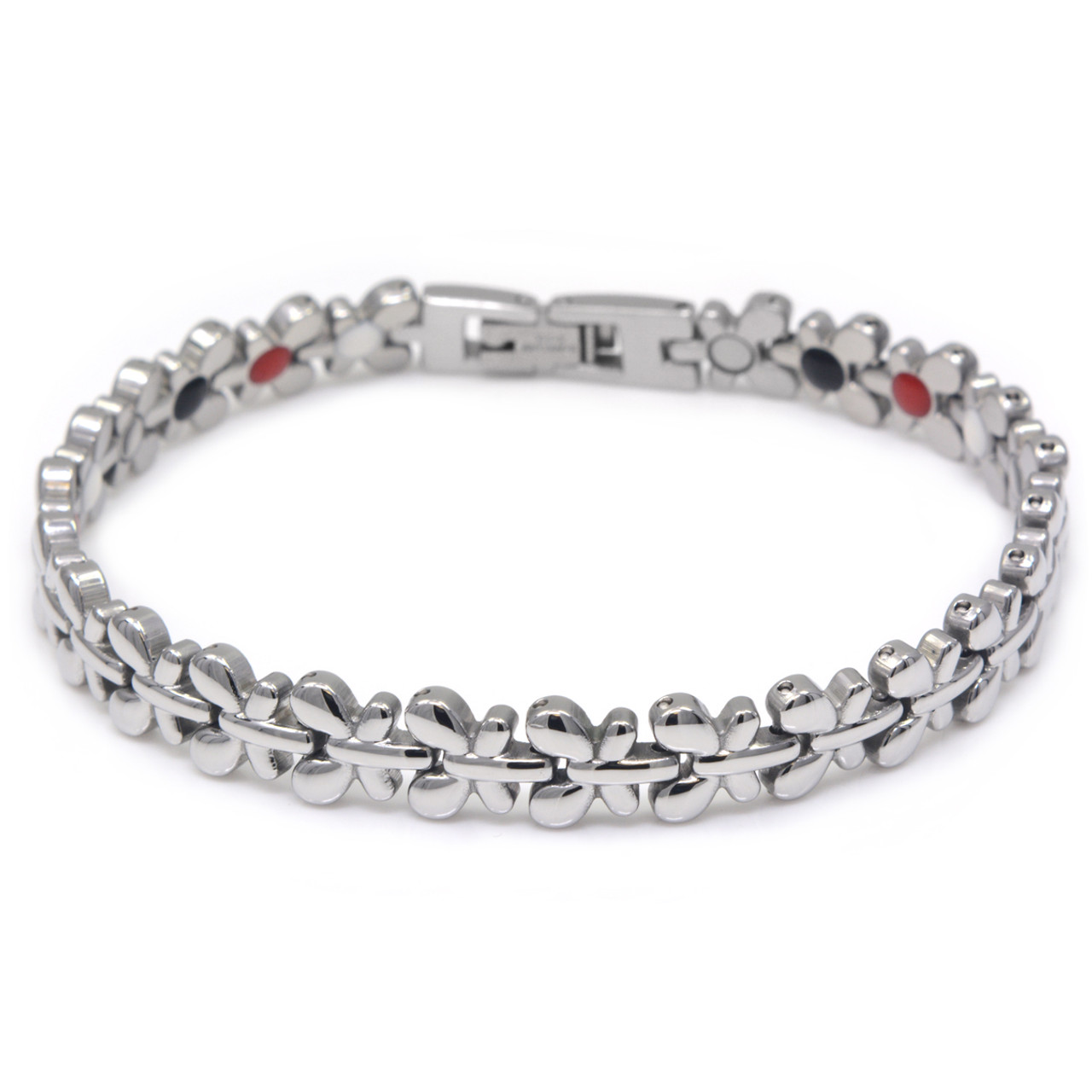 Quad-Element Silver Stainless Steel Magnetic Butterfly Bracelet