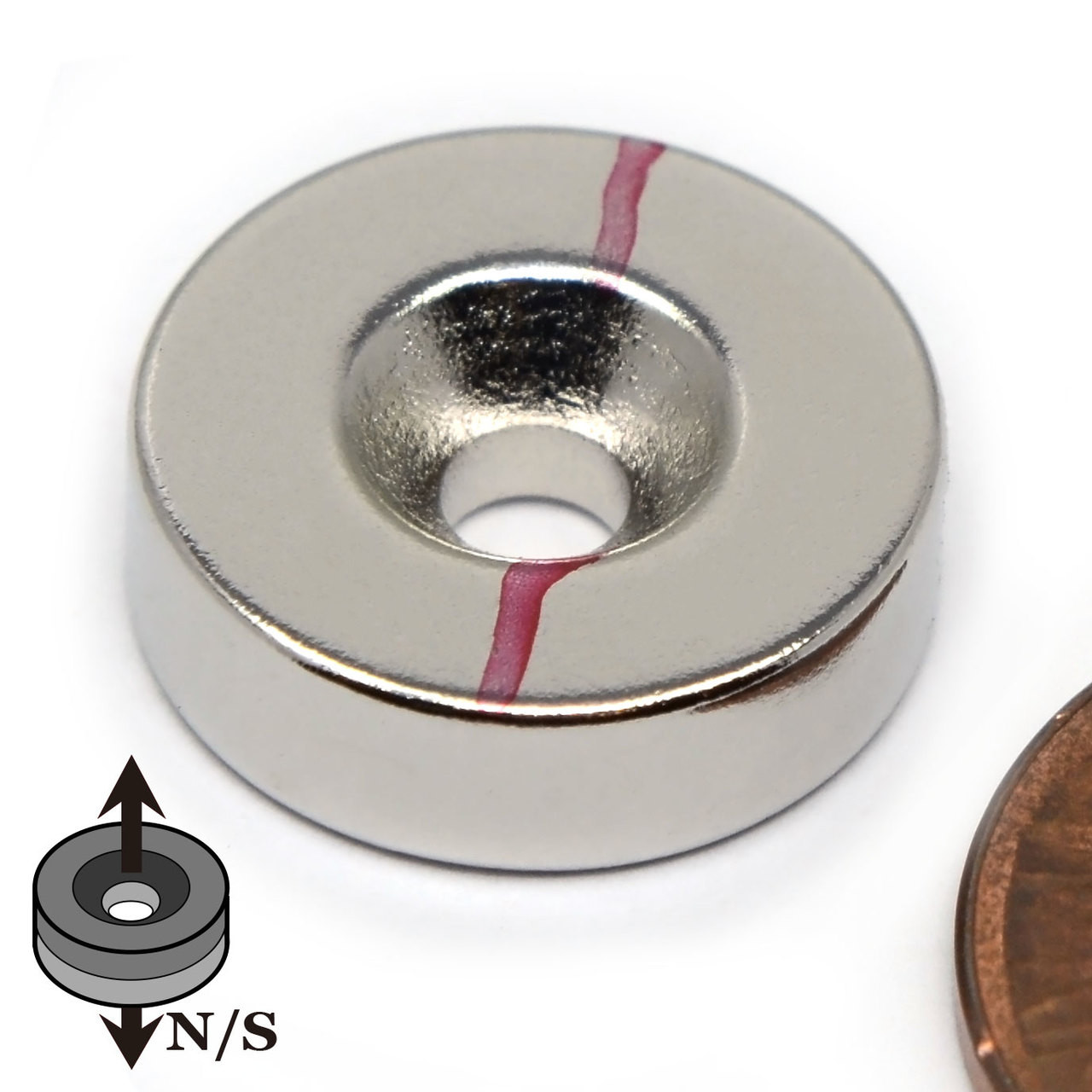 5/8"x 3/16" Neodymium Disc Magnet w/6 Countersunk Hole on N or S