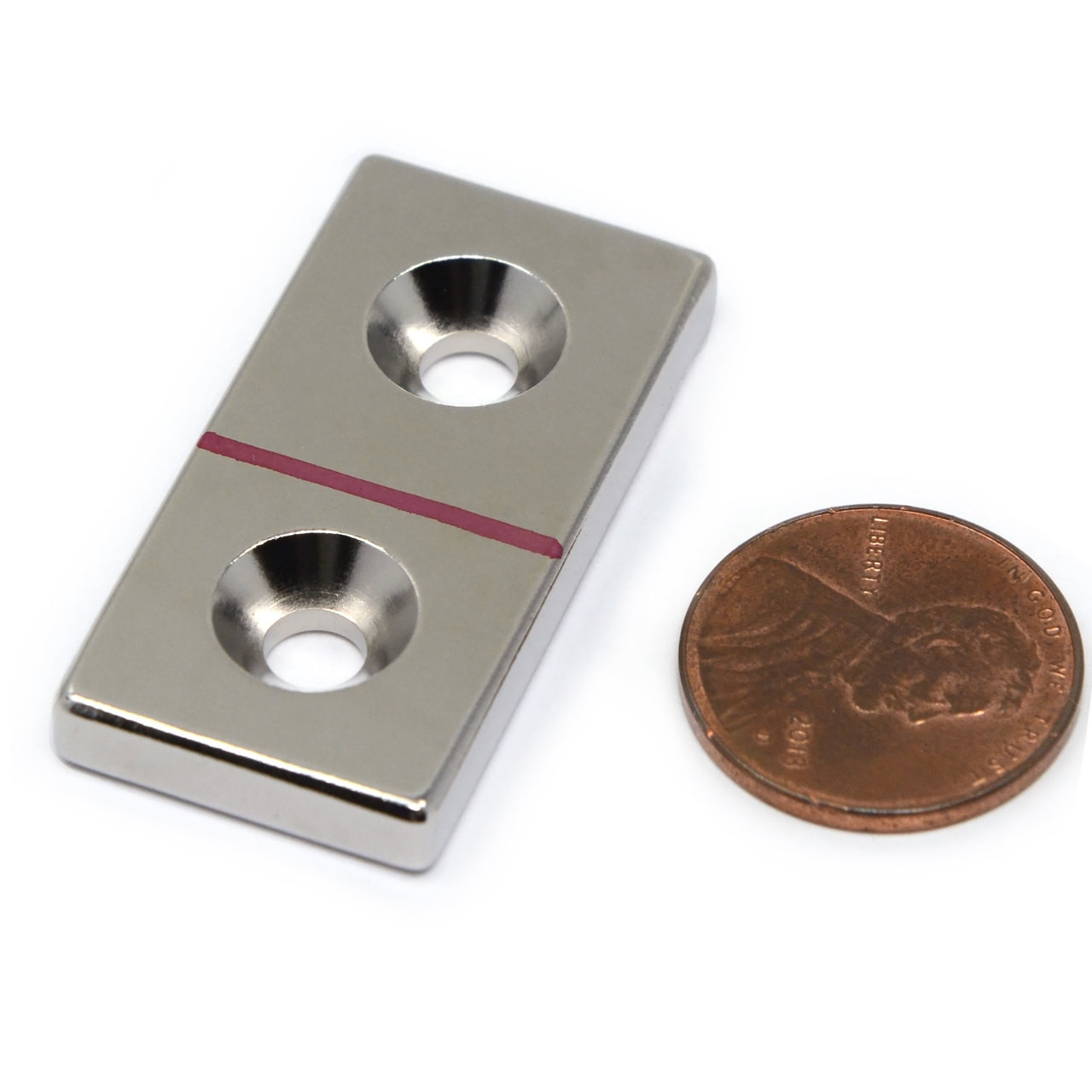 Neodymium N45 1.5x3/4x3/16" Block Magnet w/ 2 #8 Countersunk Holes | Rectangle Rare Earth Magnet