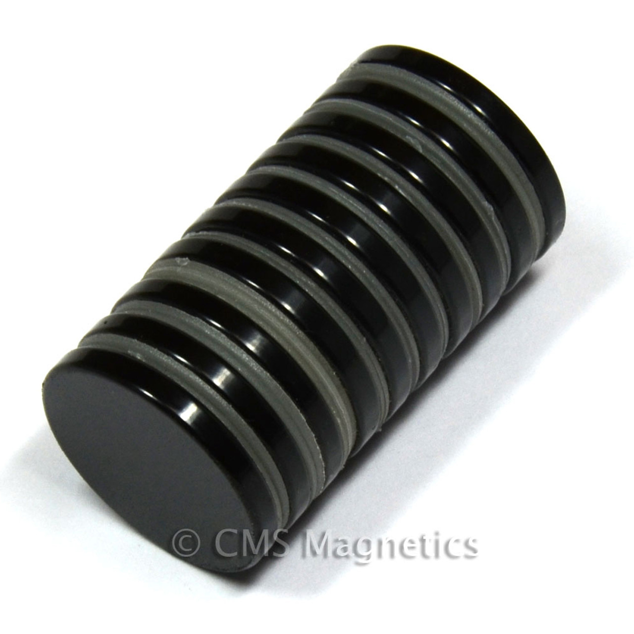 Side view of N50 Neodymium Disc Magnet showcasing its 1/8" thickness and epoxy coating
