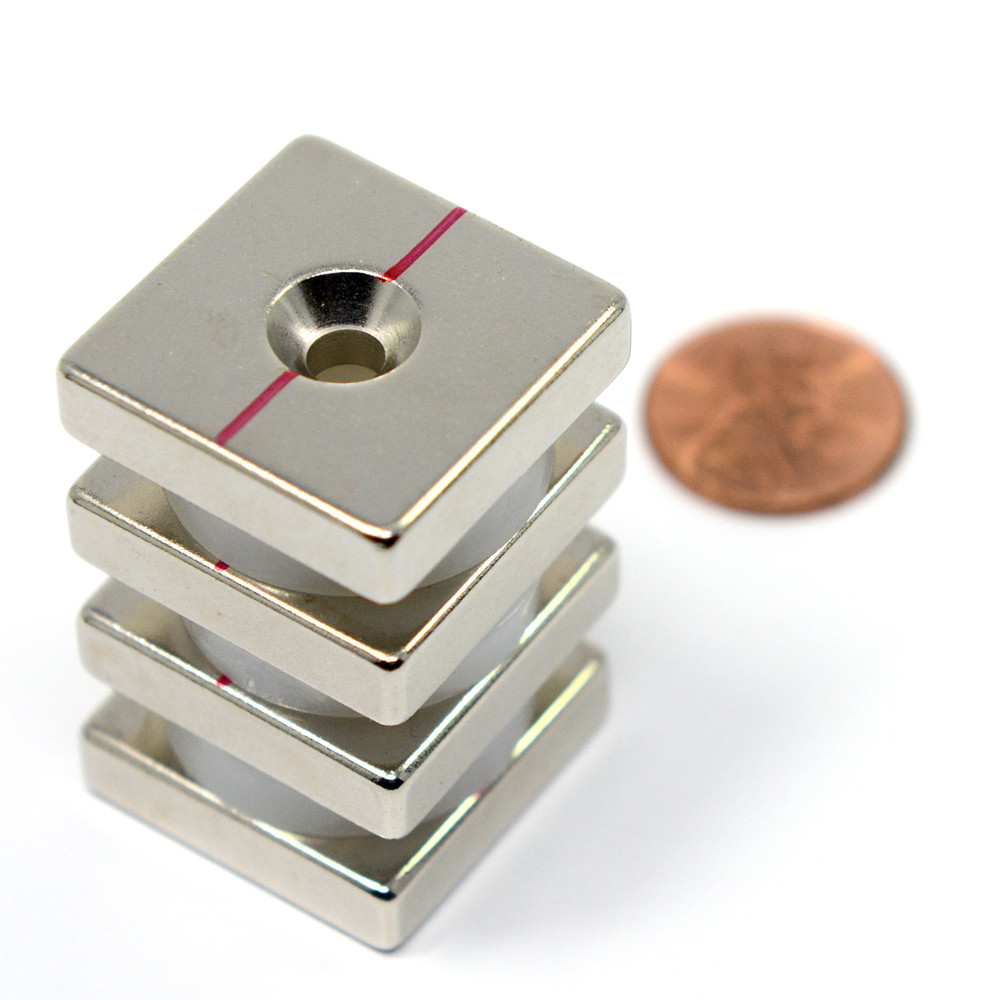 N52 1x1x1/4 Neodymium Magnet w/ Countersunk Hole