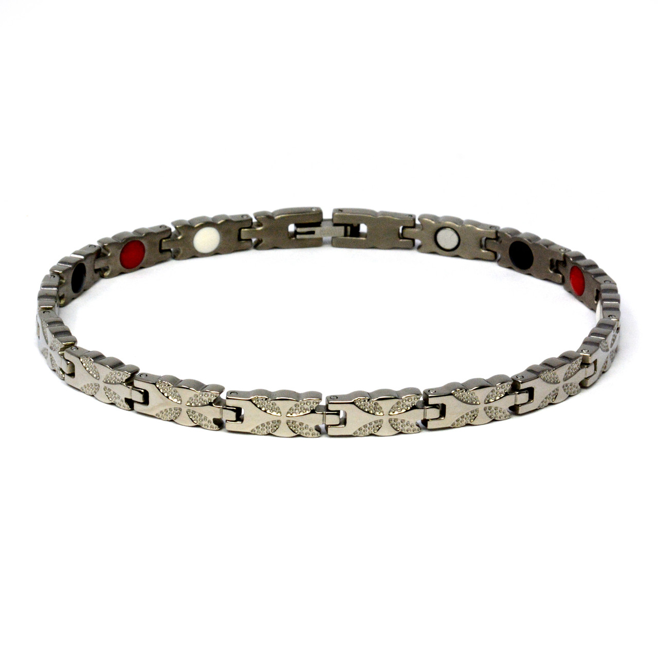 Magnetic Therapy Ankle Bracelet By Novoa, Women's Magnetic Ankle Bracelet in Silver Steel 12,800 Gauss