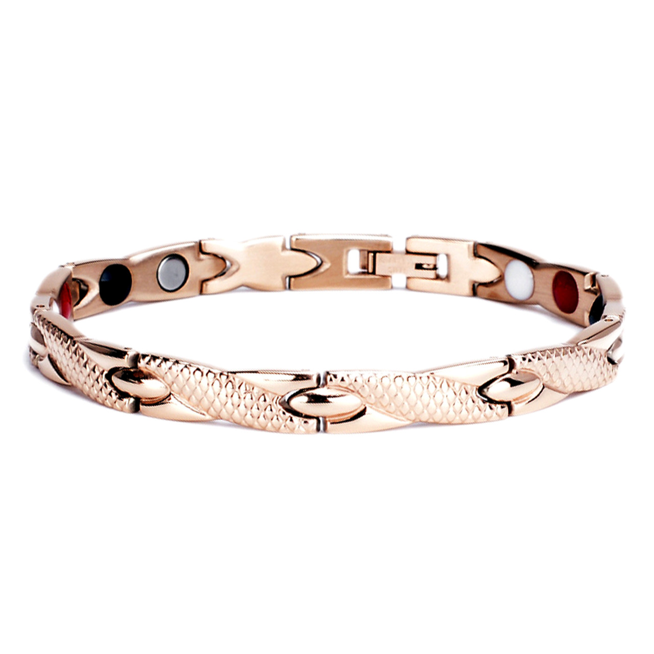 Magnetic  Bracelet Novoa Men's Quad-Element Titanium Two-Tone Rose Gold B234QM