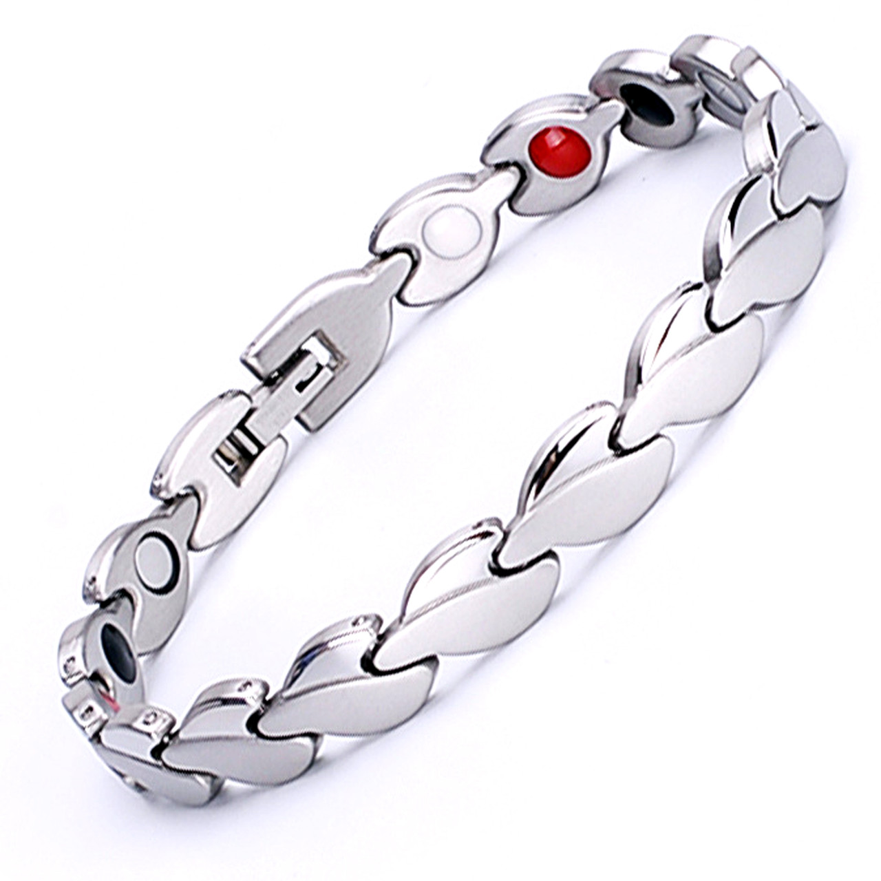 Magnetic Bracelet Novoa Women's Quad-Element Stainless Titanium Two-Tone Silver Clovers