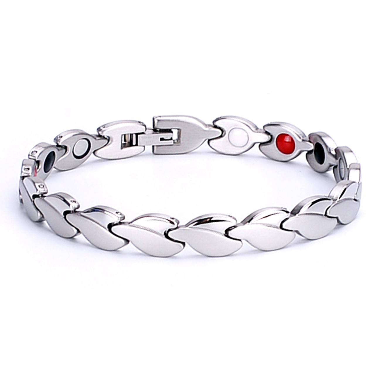 Magnetic Bracelet Novoa Women's Quad-Element Stainless Titanium Two-Tone Silver Clovers