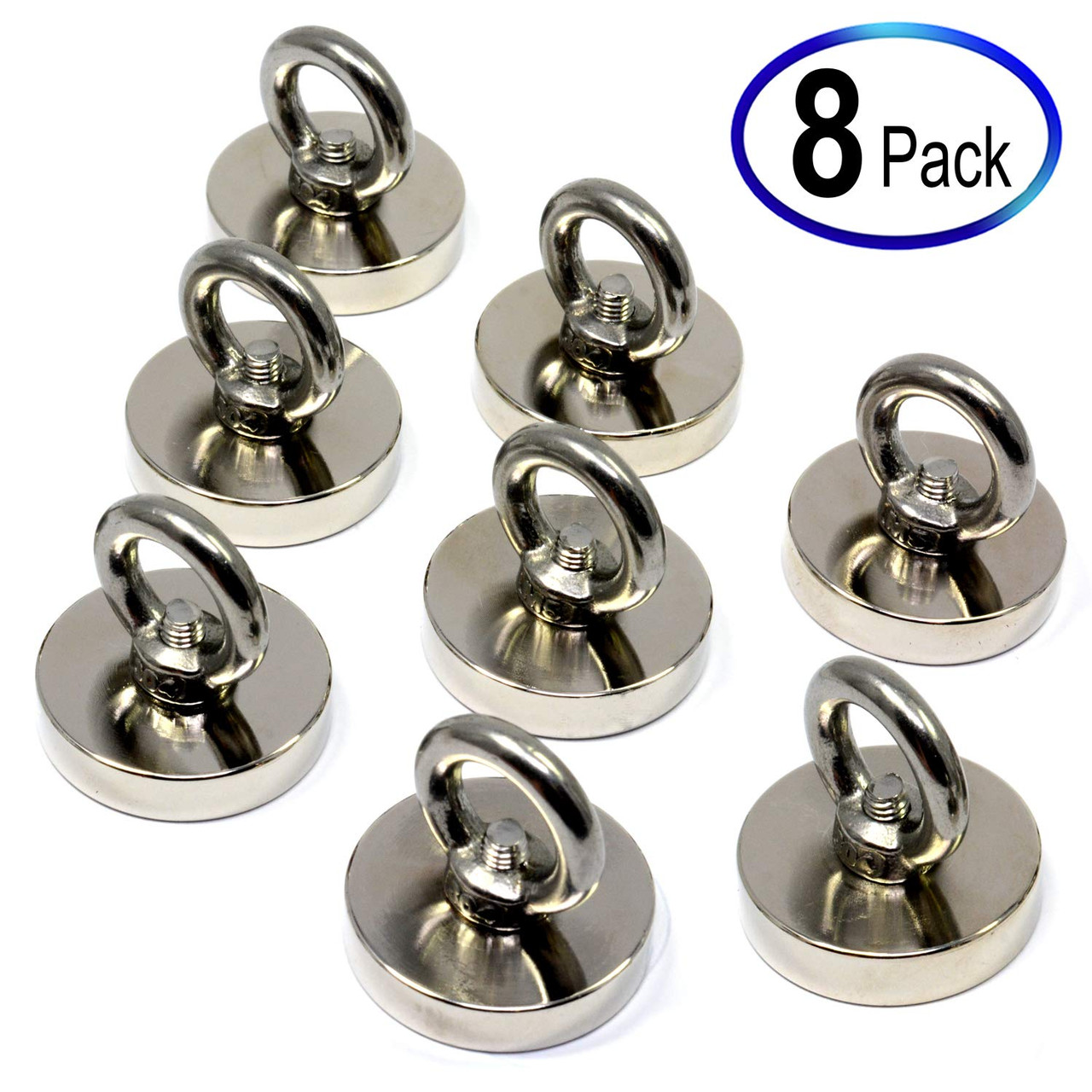 99 LB Cup Magnet Dia 1.26" w/ Eyebolt Neodymium Magnet Round Base 8 Sets