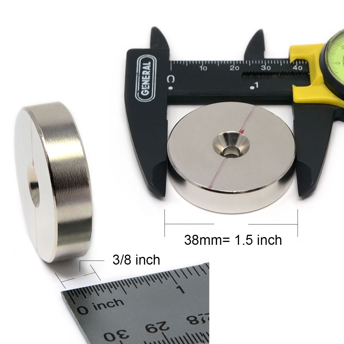 1-1/2" x 3/8" Neodymium Rare Earth Disc Magnet w/ #10 Countersink on Both Sides