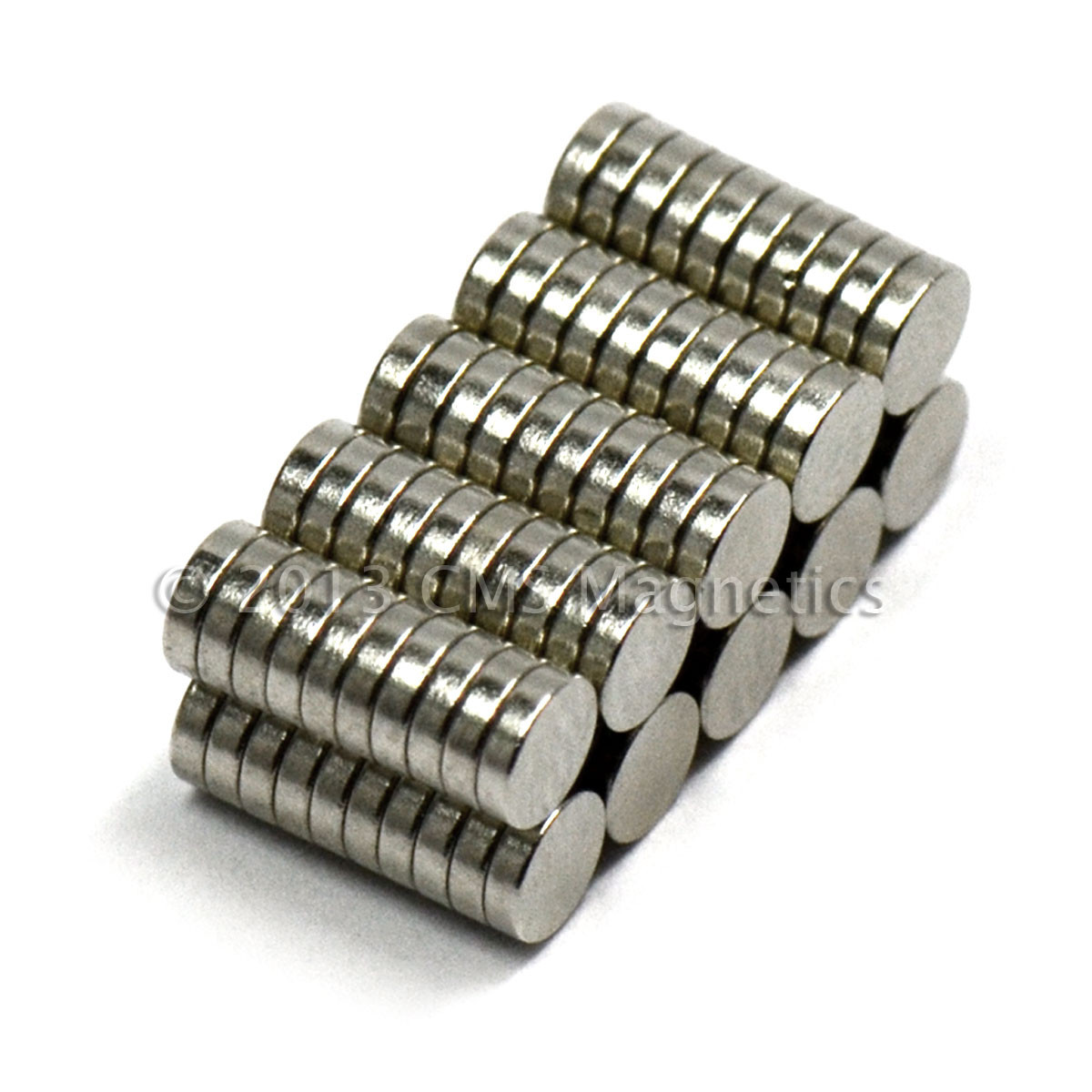 0.35 LB pull strong small disc magnet N45 neodymium NdFeB rare earth 1/8 x 1/32 inch close-up showing durable coating