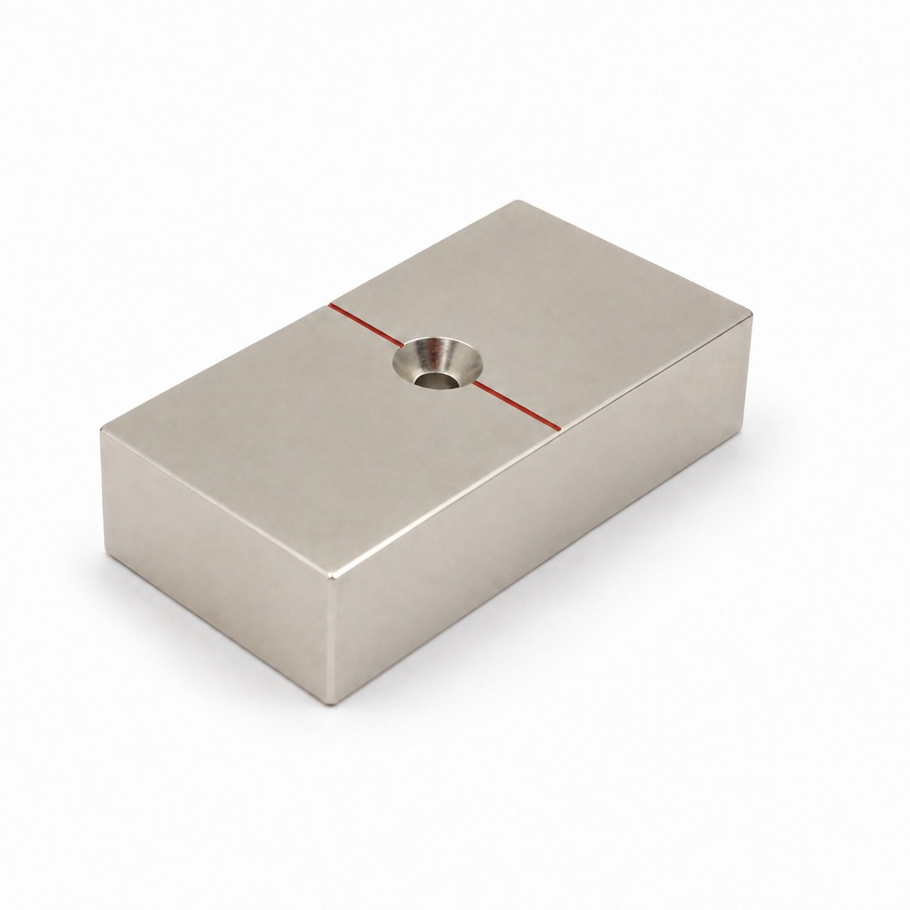 N42 Neodymium Block Magnet 3x1.5x3/4" 165 LB Pull w/  One #10 Countersunk Hole