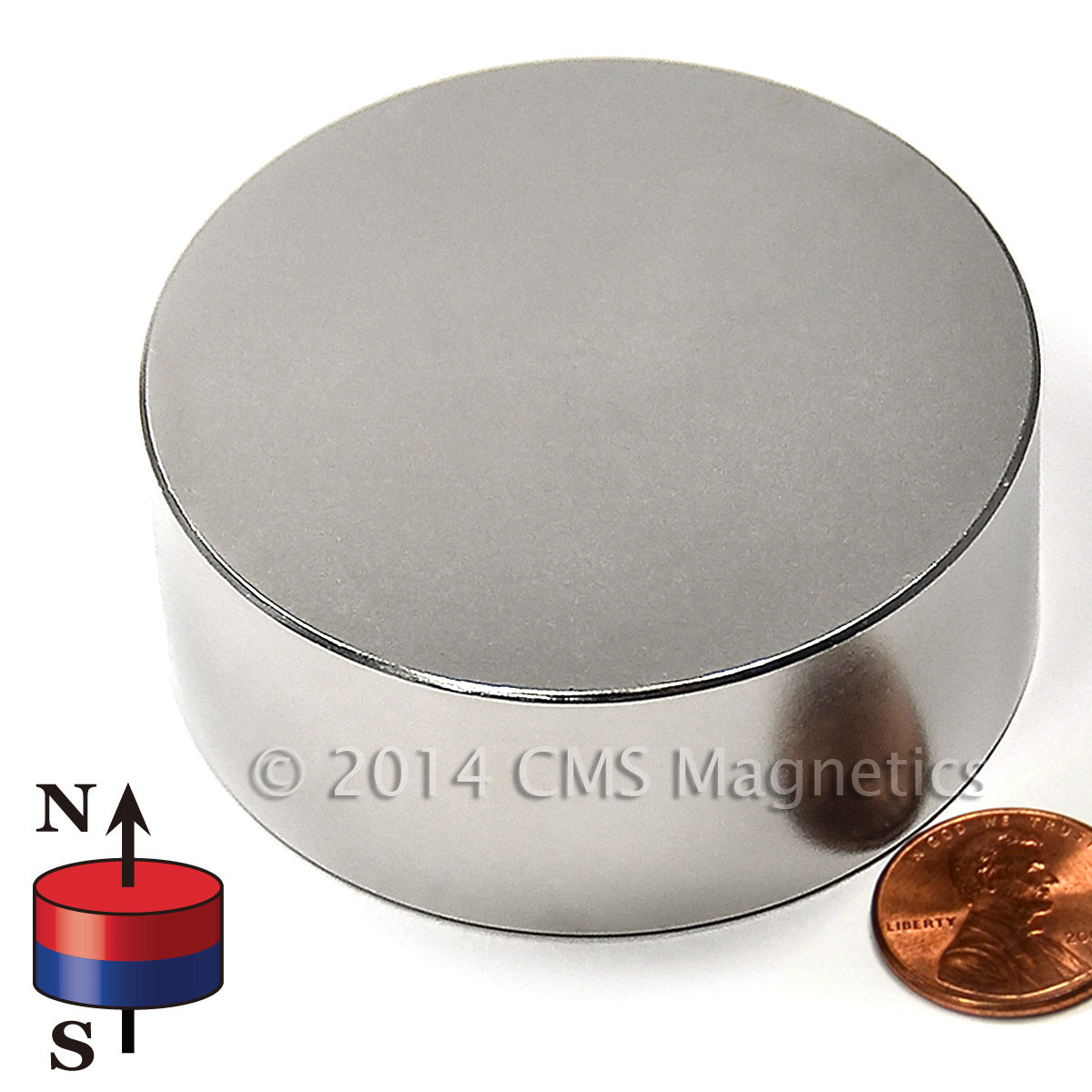 N45 Neodymium Disc Magnet 2.5 inch x 1 inch with 243 LB Pull