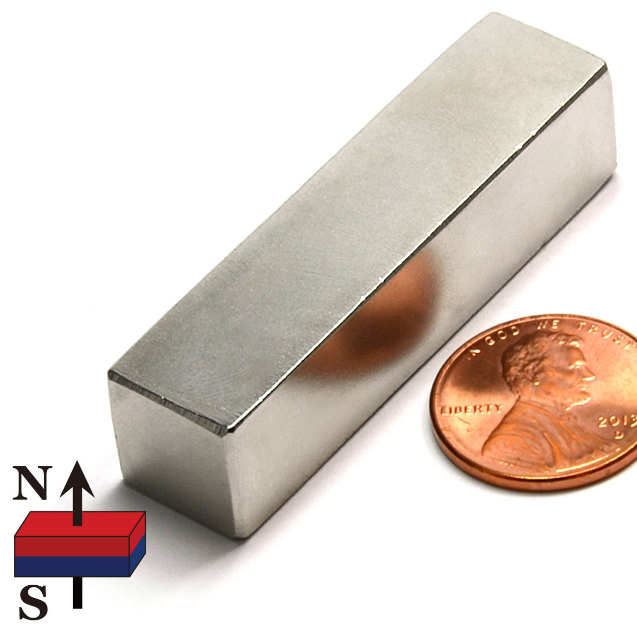 N42 Neodymium Bar Magnet 2x1/2x1/2 - 50 lb Pull Strength
