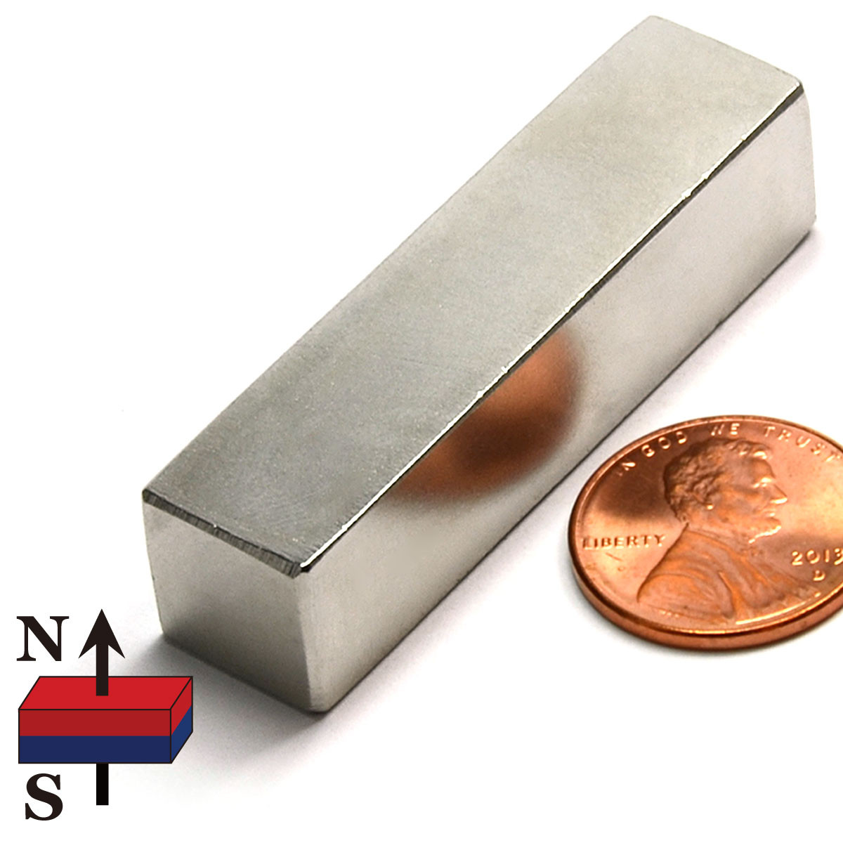 N45 Neodymium Bar Magnet 2x1/2x1/2 Inch - 53 LB Pull