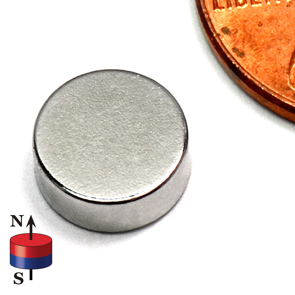 Compact powerful rare earth disc magnet N42 5/16 x 1/8 inch close-up showing durable coating