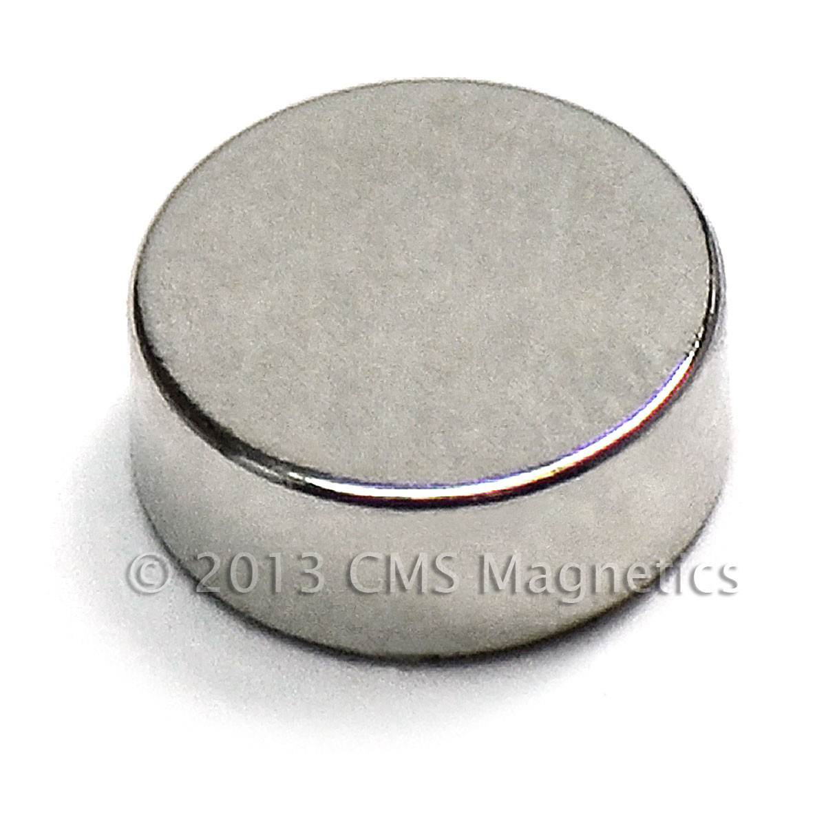 Strong small neodymium NdFeB magnet 5/16" diameter x 1/8" thick nickel coated for crafts & electronics side view
