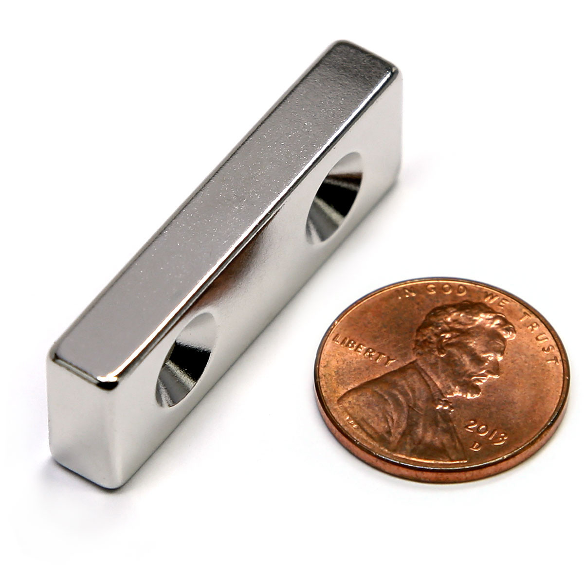 N42 22 LB Pull Bar Magnet 1-1/2x1/2x1/4" /w 2#6 Countersunk Holes Neodymium Block Magnet
