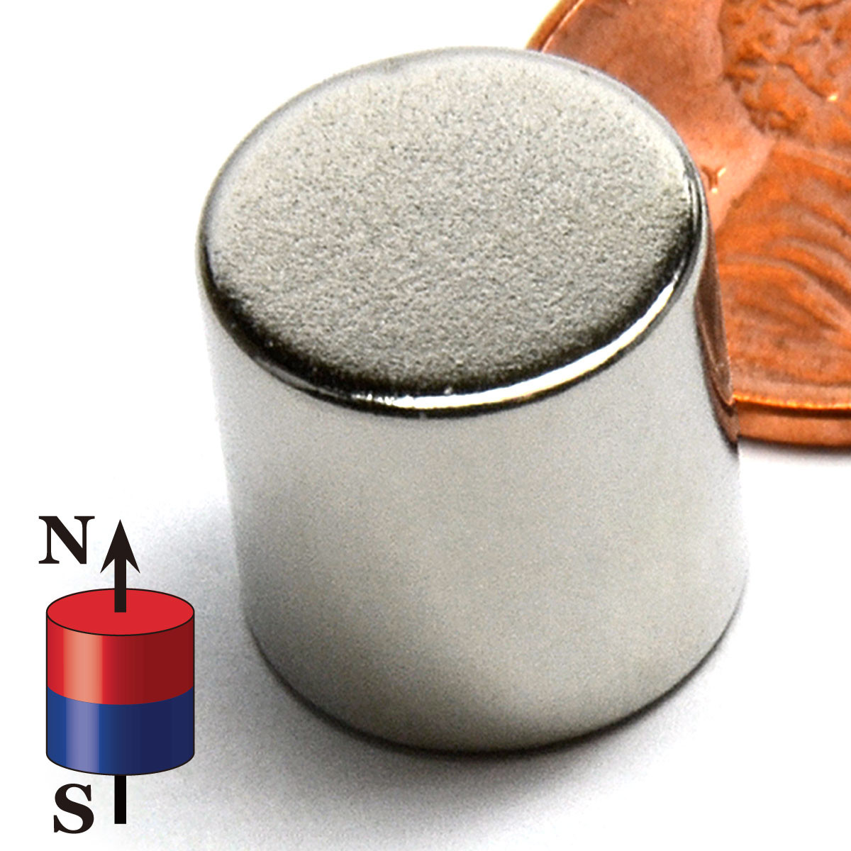 N52 Neodymium Cylinder Magnet 1/2x1/2 Inch - 27 lb Pull Top View