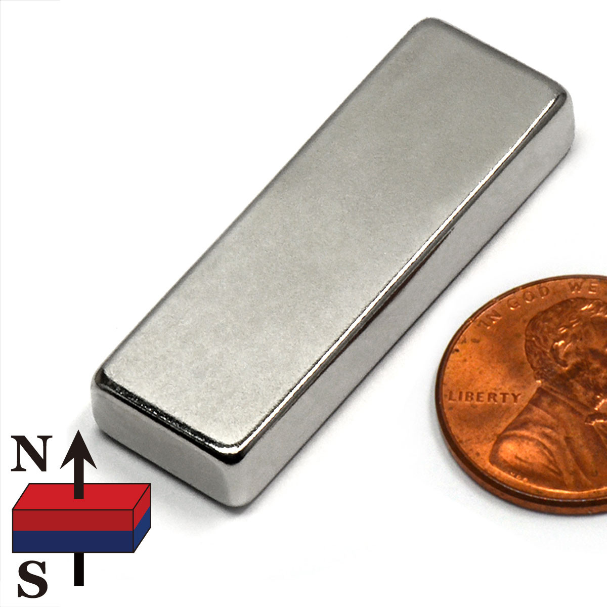 N45 Neodymium Block Magnet – 1.5" x 0.5" x 0.25", 11 lb Pull