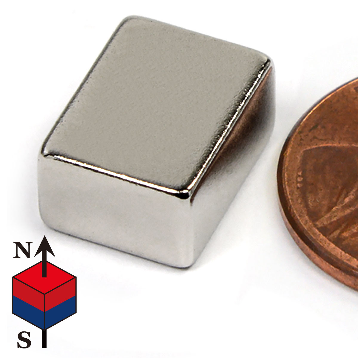 N50 neodymium block magnet 1/2 inch x 3/8 inch x 1/4 inch with 12.6 lbs pull force, rare earth NdFeB NiCuNi plated, magnetized thru thickness for industrial and DIY holding