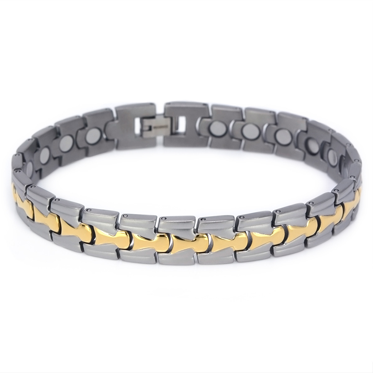 <img src=" Magnetic Bracelet Novoa Titanium.png" alt="Magnetic Bracelet Novoa Titanium Men's Satin With Gold Accent  ">