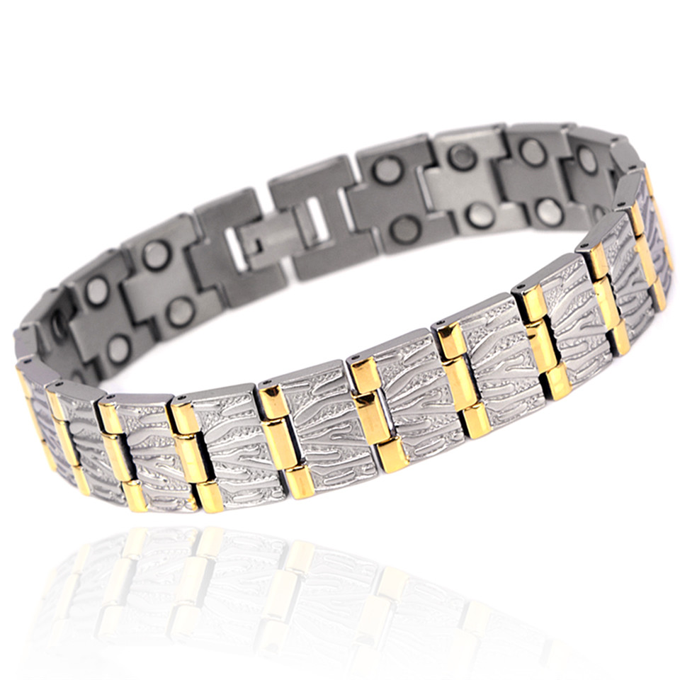 <img src=" Magnetic Bracelet Novoa mens Titanium.png" alt="Magnetic Bracelet Novoa Titanium Men's Satin With Gold Accent  ">
