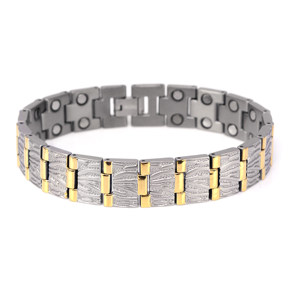 <img src=" Magnetic Bracelet Novoa mens Titanium.png" alt="Magnetic Bracelet Novoa Titanium Men's Satin With Gold Accent  ">