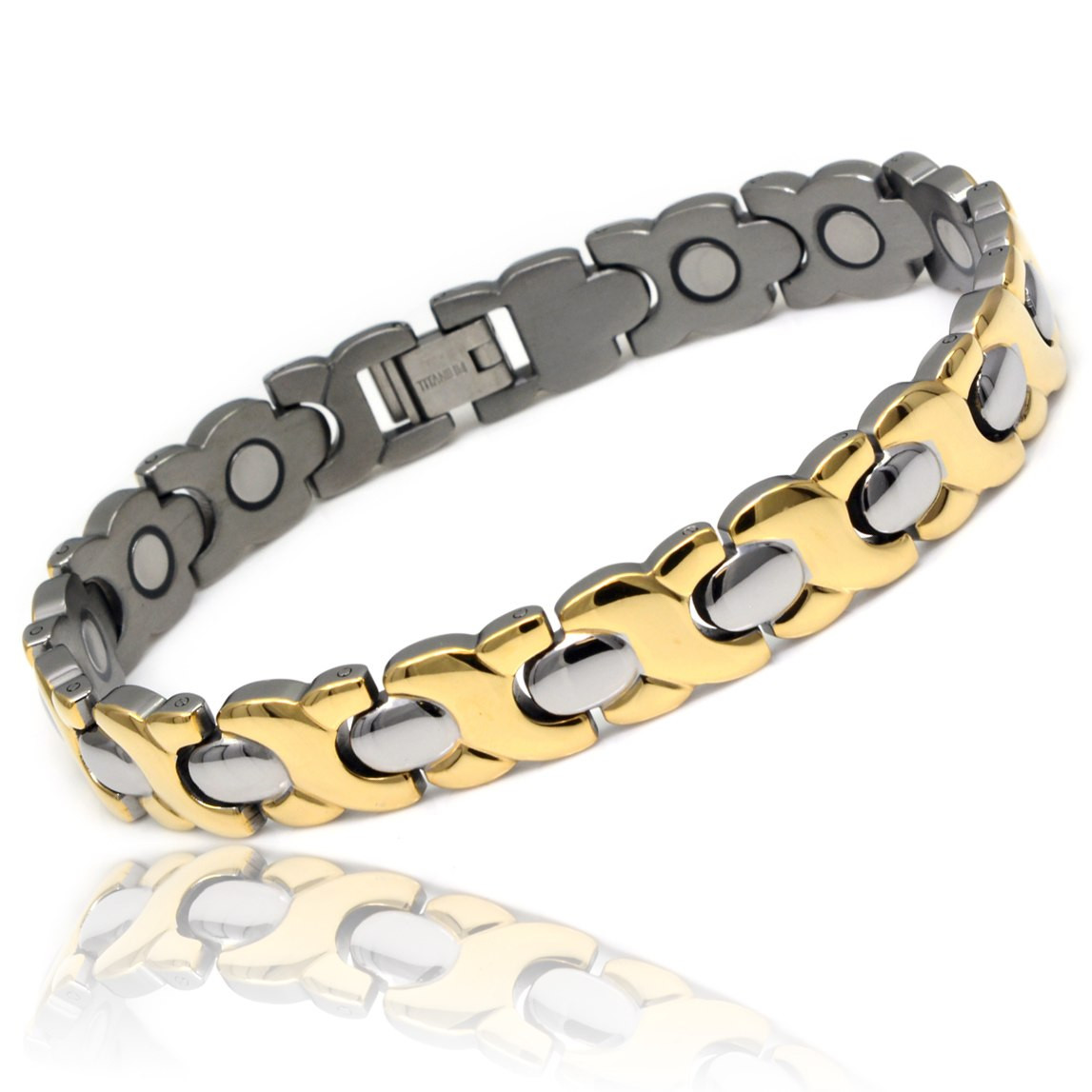 Magnetic bracelet Novoa Women's Titanium & Gold Magnetic Therapy Bracelet with 12,800 Gauss #A8005