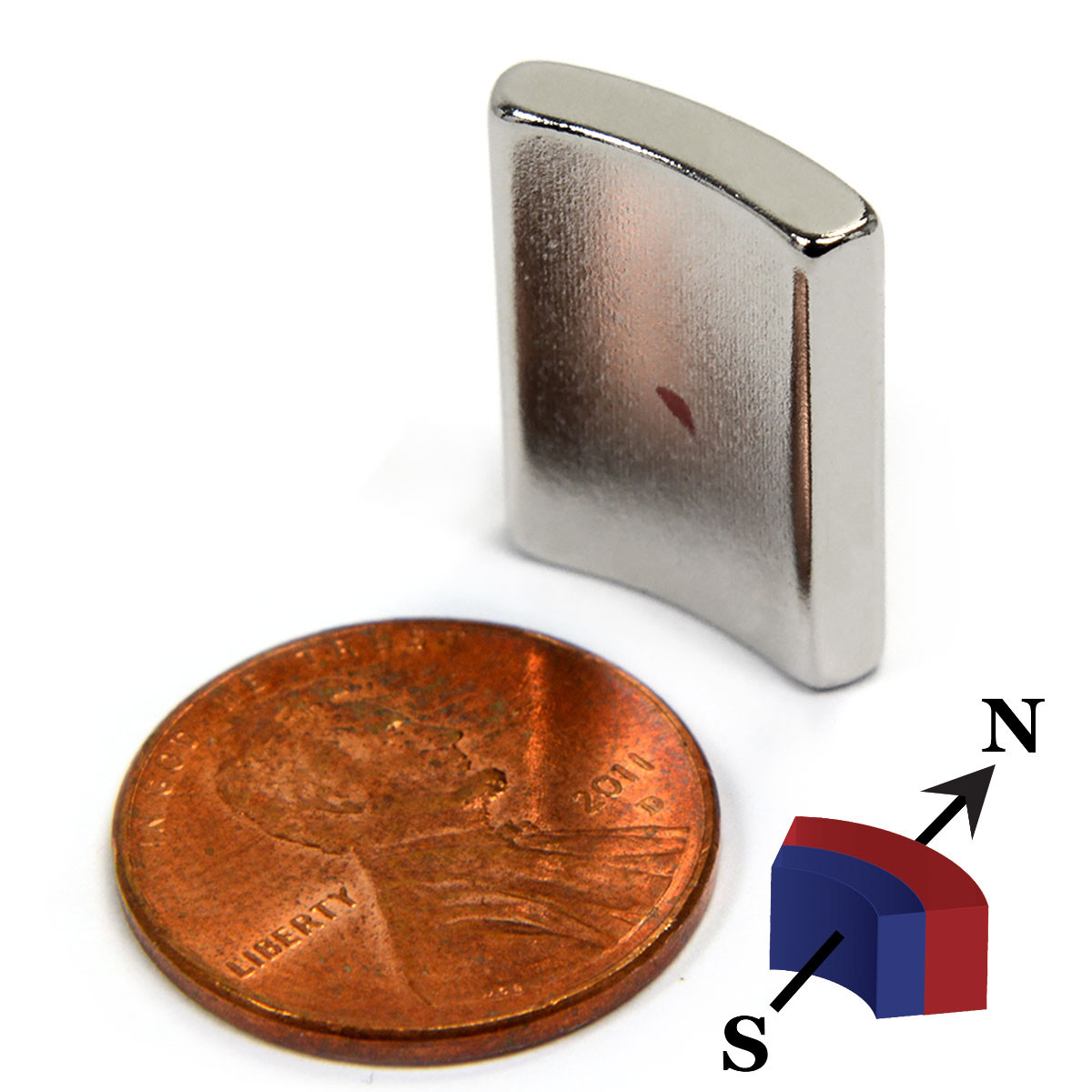 N42SH Neodymium Arc Magnet OD 1.5 inch x ID 1.25 inch x 0.75 inch Length 45 Degree ID South Pole