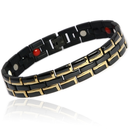 Magnetic Bracelet Novoa Men's Quad-Element Gloss Black Stainless Steel