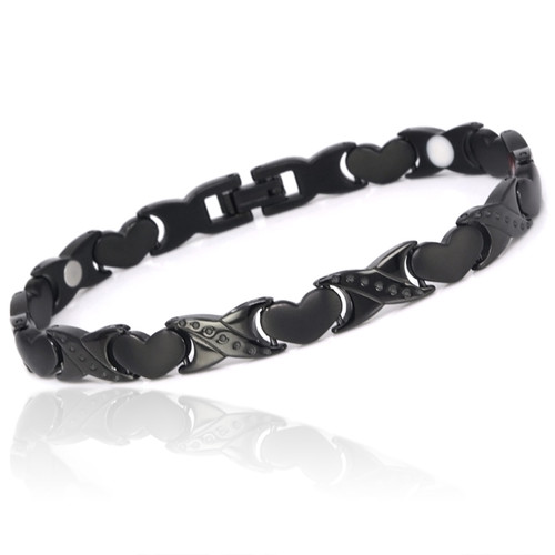 <img src=" womens Black Titanium magnet bracelet .png" alt="Quad-Element Titanium Two-Tone Gloss Black Magnetic Bracelet with Satin Accents - 12,800 Gauss B428QD       ">