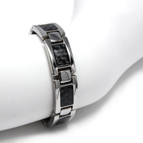 <img src="mens  magnetic bracelet .png" alt="casual magnetic therapy jewelry  strong  top view    Magnetic Bracelet Novoa Men's Quad-Element Satin Stainless  B072J   Novoa Men's Quad-Element Polished Silver Titanium Magnetic Bracelet with Carbon Fiber Inlays  ">