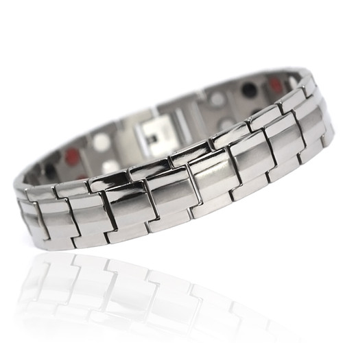 <img src=" mens silver stainless  magnet bracelet .png" alt="casual magnetic therapy jewelry   side view         Magnetic bracelet jewelry Novoa Women 's - 12,800 Gauss B428 Magnetic  bracelet Jewelry   Novoa Men's Quad-Element  B246">