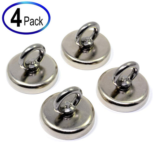 4 Sets of 1.57" 112 LB Holding Power Cup Magnets w/ EyeBolts  | Neodymium Rare Earth Pot Magnets