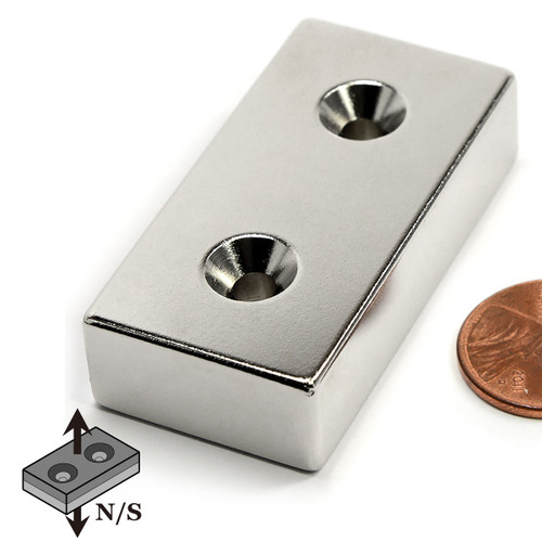 N52 Neodymium Magnet 2x1x1/2 with Countersunk Holes