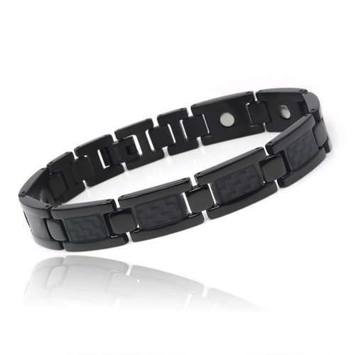 Magnetic Bracelet Men's Black Novoa Titanium  with Carbon Fiber Inlays - 12,800 Gauss B503-Black-0
