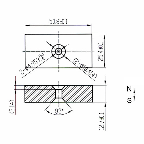 N52 Block Magnet 2x1x1/2" - 85 LB Pull - w/ #10 Countersunk Hole Neodymium Block Magnet