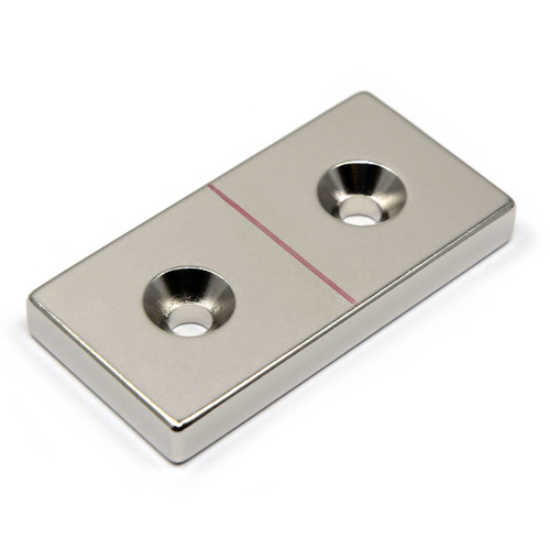 2"x1"x1/4" Neodymium Block Magnet w/ 2 #8 Countersunk Holes