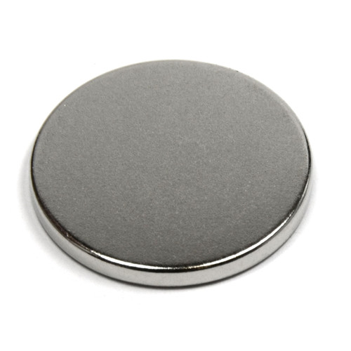 Close-up of the surface and edges of the 1"x1/10" N45 Disc Magnet