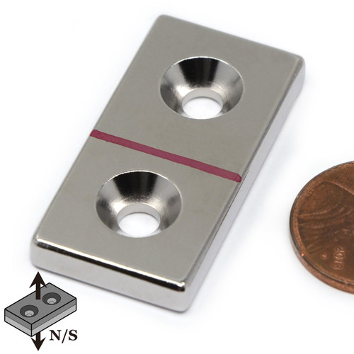 Neodymium N45 1.5x3/4x3/16" Block Magnet w/ 2 #8 Countersunk Holes | Rectangle Rare Earth Magnet