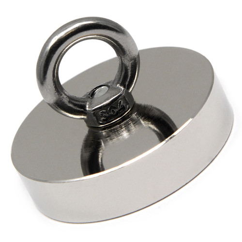 Front view of 150 lb neodymium cup magnets with anchor bolts