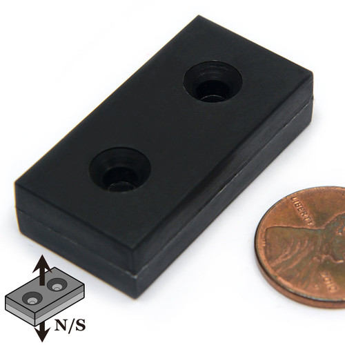 Block Plastic Coated Neodymium Magnet N52 1.5" x 3/4" x 3/8" w/ 2 #6 Countersunk Holes on Both Sides
