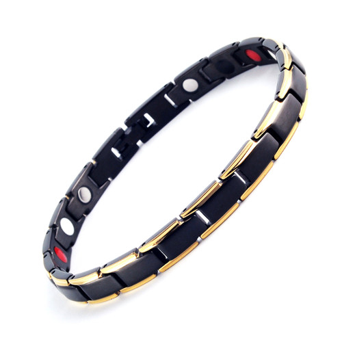 Magnetic Bracelet Novoa Women 's Titanium Germanium Gold & Frosted Black with Satin Accents - B561JD