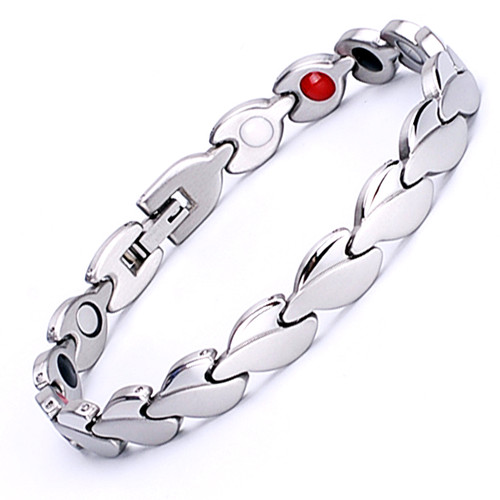 Magnetic Bracelet Novoa Women's Quad-Element Stainless Titanium Two-Tone Silver Clovers