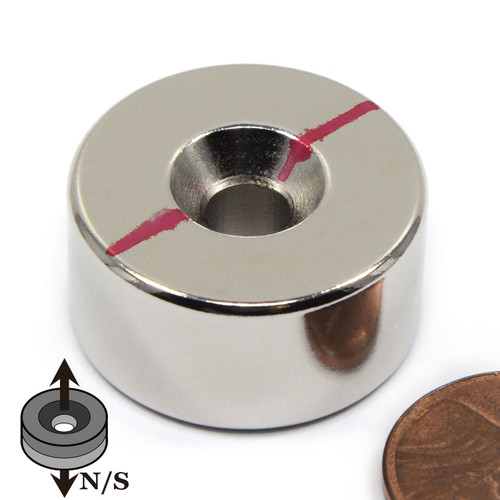 N52 disc magnet 1x0.5 inch with dual countersink
