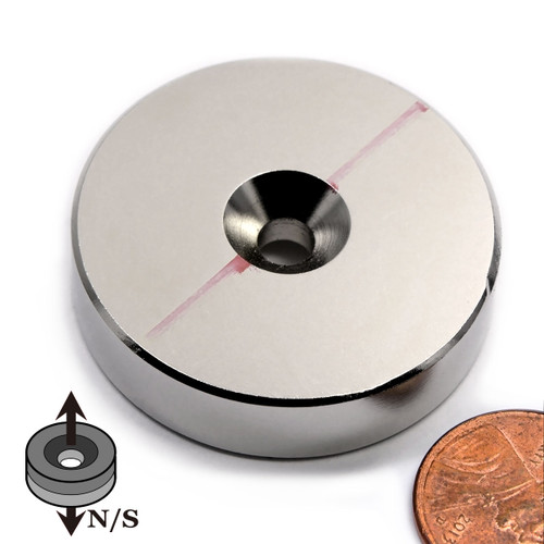 N45 1-1/2" x 3/8" Neodymium Rare Earth Disc Magnet w/ #10 Countersink on Both Sides