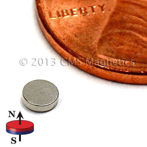 N45 neodymium NdFeB magnet 1/8 x 1/32 inch compact powerful small nd magnet with 0.35 LB pull force front view